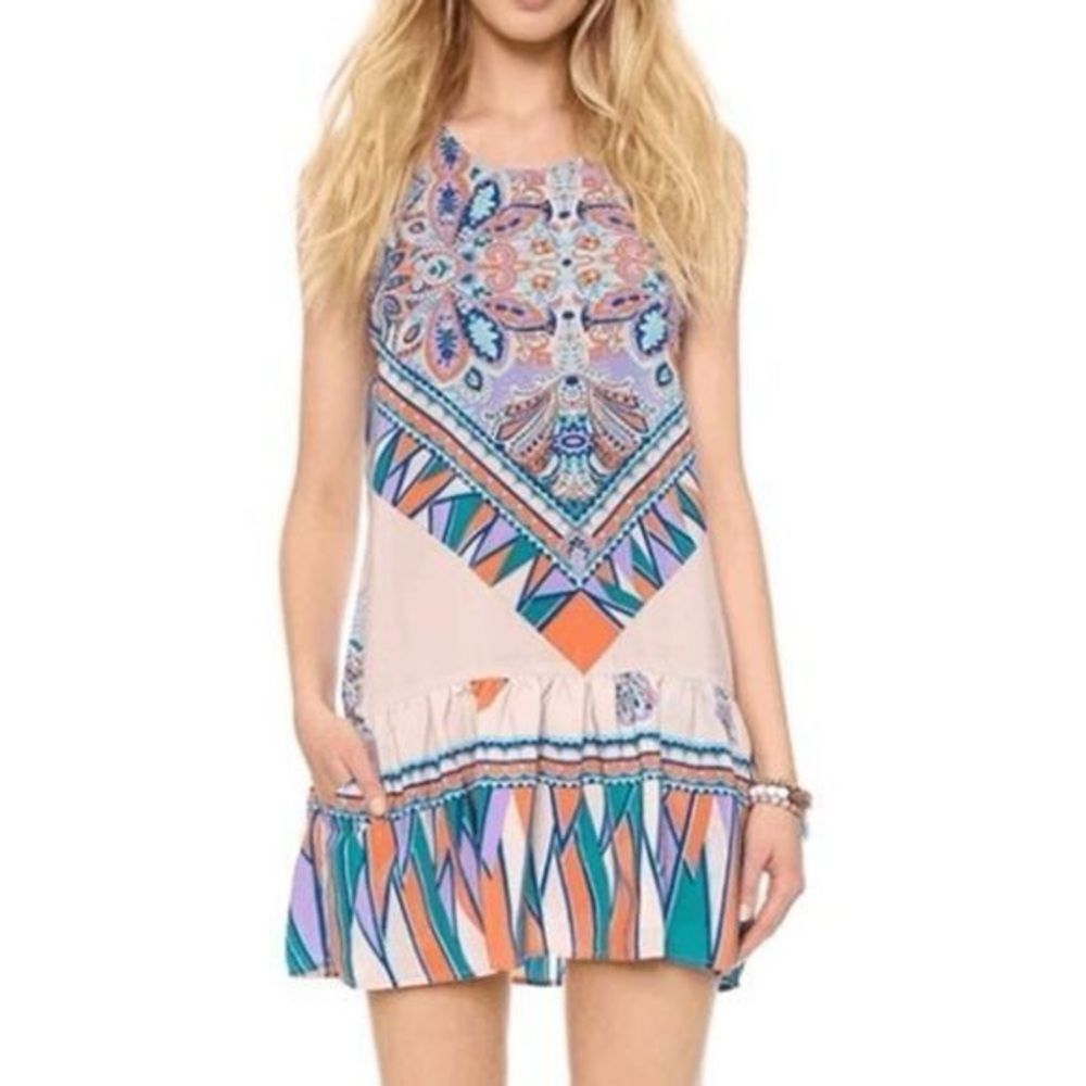 LOVERS+FRIENDS I heart babydoll blush scarf mini dress with pockets size large
